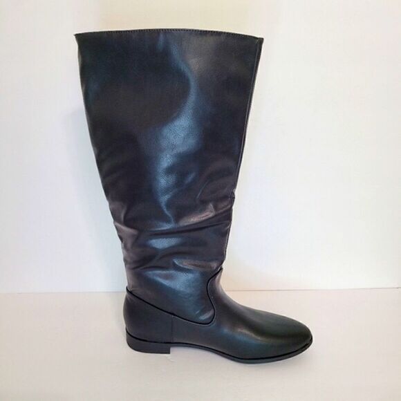 New! Faux Leather Tall Pointed Toe Knee High Black Riding Boots - Picture 5 of 13